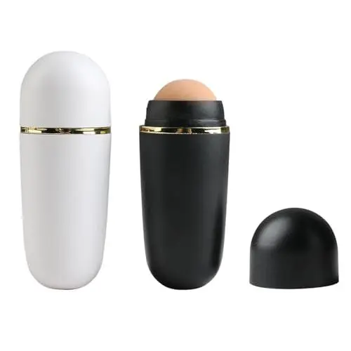 Produktbild: 2 Stück Gesichtsroller,Vulkanstein Roller, Face Roller,Ölabsorbierender Roller,Hautpflege Löschpapier Puderpapier, Massage Gesichtsroller für Fettige Hautpflege,Schwarz, Weiß