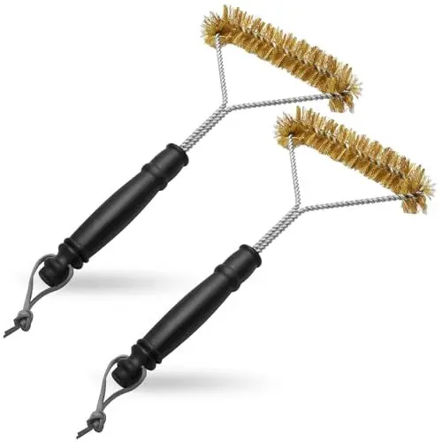 Produktbild: 2 Stück Grillbürste Messing, Messingbürste Grill Verbrühungshemmender Messingbürste Klein Pizzaofen Bürste Grill Bürste Ofenbürste für Grillrost Gasgrill Holzkohlegrill Gusseisengrill