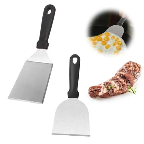 Produktbild: 2 Stück Grillspatel aus Edelstahl, Spatel-Set mit Großem Grillspatel zum Zertrümmern von Burgern Set, Teppanyaki-Spatel,Teppanyaki-Zubehör, Grill Zubehör für Küche,Kochen,Reinigen