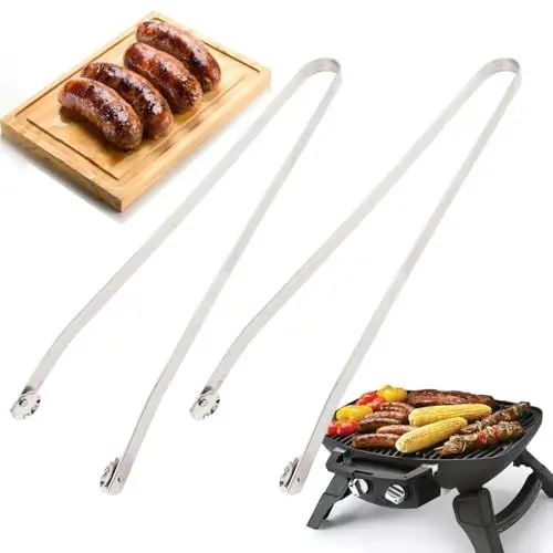 Produktbild: 2 Stück Grillzange Edelstahl, BBQ Grillzange Drehbar, Küchenzange, Hochwertige Küchenzange, Barbecue Würstchen Grillzange, Extra Lange für Kochen, Grillen, Buffet (40,5cm)