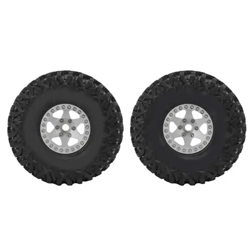 Produktbild: 2 Stück Gummireifen mit Ausgezeichneter Verschleißfestigkeit, 1/10 RC-Car-Felgenreifen mit Leichtmetallrädern, Geeignet für Axial SCX10 D90 F350 RC-Car (Silver)