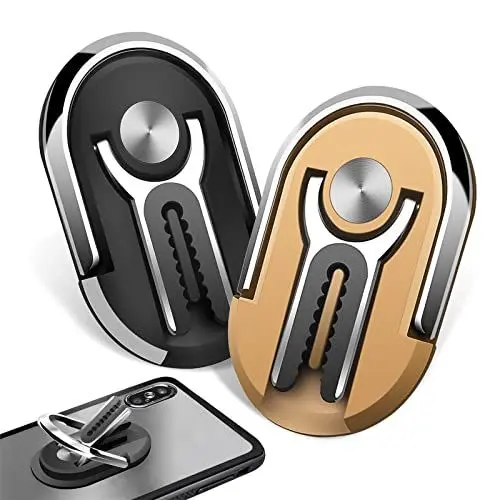 Produktbild: 2 Stück Handyhalter fürs Auto, Finger Handy Ring Halterung, 360° Rotation, Multifunktionaler Universeller Handyhalter, Verwendet für Auto Luftaustritt, Hause (Schwarz + Gold)