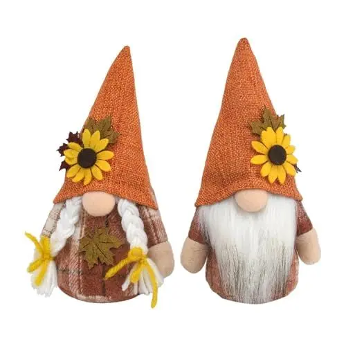 Produktbild: 2 Stück Herbst Dekoration Wichtel Figuren, Herbst Deko Wichtel Puppen mit Sonnenblume, Herbstdeko Innen Wichtel Figuren Handgefertigt für Thanksgiving und Herbst Dekoration (Mehrfarbig)