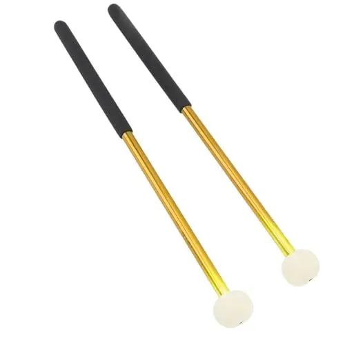 Produktbild: 2 Stück Hochwertige Paukenschlägel aus Legierung, Weicher Wollfilzkopf mit Gummigriff für Marschtrommeln, Pauken und Becken (GOLD)