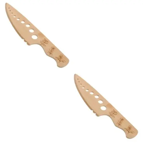Produktbild: 2 Stück Holzkräuterschälmesser Gemüse Gemüseblätterschneider Holz Korianderblattentferner Blattabisolierwerkzeug Küchenwerkzeug Gemüseblatttrenner Holzblatttrenner Ciieeo