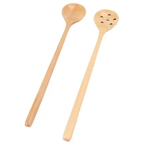 Produktbild: 2 Stück Holzlöffel, japanischer Stil, kleiner dünner langer Griff, japanischer Stil zum Essen, Mischen, Rühren, Kochen, Reisen, runde Öffnung, Buchenholzlöffel zum Rühren,