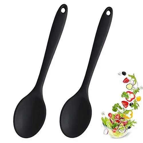 Produktbild: Kochlöffel Silikon,2 Stück Antihaft Kochlöffel,Servierlöffel Kunststoff, Hygienisches Design,Kochlöffel Kunststoff,Kochutensilien, RüHrlöFfel für KüChe, Kochen, Backen, RüHren (Schwarz)