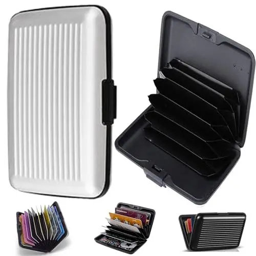Produktbild: 2 Stück Kreditkartenetui aus Aluminium, Rfid Schutz Aluminium Card Holder Karten Portemonnaie Mini Rfid Blockierender Kreditkartenschutz für Damen und Herren für Kreditkarten, EC-Karten, Kartenetuis