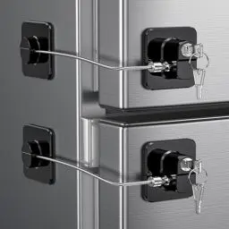 Produktbild: 2 Stück Kühlschrank Schloss mit Klebstoff, Kein Werkzeug Erforderlich, Kindersicherung Schrank mit Schlüsseln für Kinder, Kühlschrankschloss für Gefrierschrank, Schränke, Schubladen, Fenster (Schwarz)