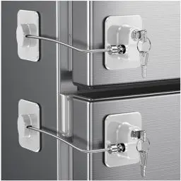 Produktbild: 2 Stück Kühlschrank Schloss mit Klebstoff, Kein Werkzeug Erforderlich, Kindersicherung Schrank mit Schlüsseln für Kinder, Kühlschrankschloss für Gefrierschrank, Schränke, Schubladen, Fenster (Weiß)