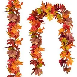 Produktbild: Touloube 2 Stück Künstliche Ahornblatt Girlanden, 360cm Herbstdeko Herbst Deko Dekoration Innen Outdoor Autumn Decor Halloween Decor Halloweendeko mit Haken, Thanksgiving Dinner Party Kamin