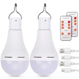 Produktbild: 2 Stück LED Glühbirne aufladbar USB Rechargeable Light Bulb with 5 Light Modes,Fernbedienung Zeitgesteuert, mit Haken Tragbar USB Wiederaufladbar Glühbirne für Wandern Garten Outdoor Angeln Grillen
