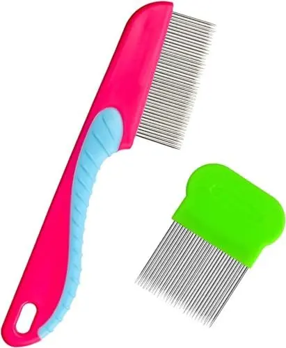 Produktbild: 2 Stück Läusekamm Rostfreier Stahl Flohkamm Langlebige Läusekämme Floh Kamm Plastik Läuse Kamm Lice Combs für Pflegen und Entfernen von Schuppen Oder LäusenLäuse
