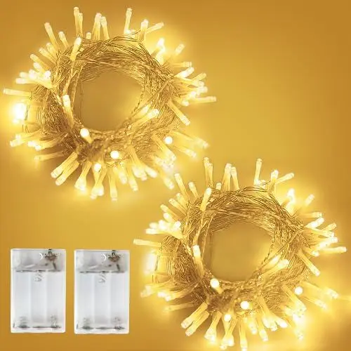 Produktbild: 2 Stück Lichterkette mit Timer, LED Lichterkette Batterie 5M 50 LED Innen mit 6h Timer, Dekorative Lichterketten batteriebetrieben für Party Weihnachten Halloween Garten Hochzeit Deko, Warmweiß