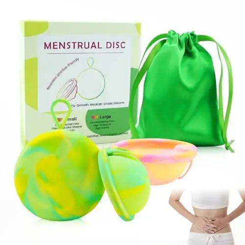 Produktbild: 2 Stück Menstruationsscheibe Set,Wiederverwendbare Menstruationstassen aus Silikon Periodenscheibe mit 2 Größen (S und L) und Aufbewahrungstaschen Menstrual Cup Menstruationsscheibe für Sport (Green)