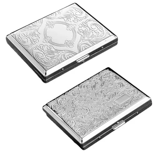 Produktbild: 2 Stück Metall zigarettenetui, Zigaretten Etui Box für 20 Zigaretten, Silberfarben Zigarettenschachtel mit Schnappverschluss, Retro-Gehäuse Wasserdicht Cigarette Case für Herren Damen