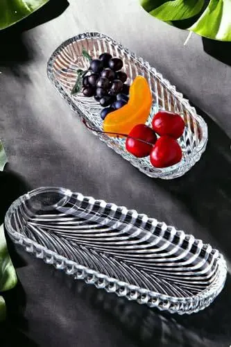 Produktbild: 2 Stück Meze-Frühstücksboot-Servierteller aus geschliffenem Kristallglas kuchenteller tortenplatte glas küchenplatte kuchen platte rechteckig kuchenplatte maschinenwaschbar 180 cc, 20x8x2,5 cm (4)