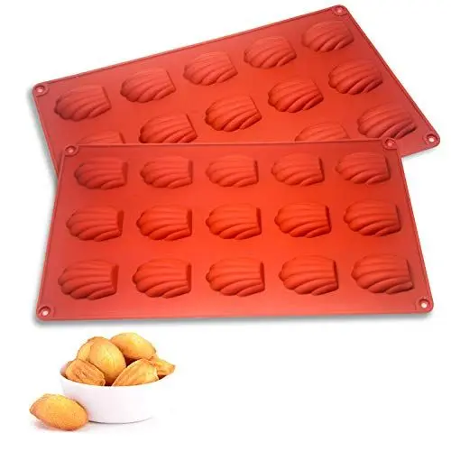 Produktbild: 2 Stück Mini Silikon Madeleines Backform Für Schokolade, SüßIgkeiten, Kekse, Eiswürfel (15 Hohlräume, Braun)