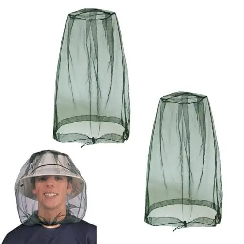 Produktbild: 2 Stück Moskitonetz Kopf, Grün Mückennetz Kopf, Moskitoschutz mit 2 Tragetasche, Mückenschutz Kopfnetz, Moskitonetz Hut für Gesichtsschutz Wandern Outdoor Angeln Anti mücke Biene Bug