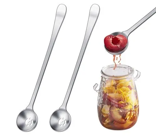 Produktbild: 2 Stück Olivenlöffel Edelstahl Servierlöffel mit Abflussloch Servierlöffel Edelstahl Salatbesteck Geschlitzter Löffel Abseihlöffel，Geschlitzter Löffel Kochlöffe