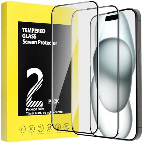 Produktbild: Rikazon for iPhone 16/15 6,1 Zoll Panzer Schutz Glas, 2 Stück Schutzfolie Frei von Kratzern 9H Härte HD Klar Panzerfolie Displayschutzfolie Fingerabdruck Schutzglas Ultrabeständig Folie Glasschutz