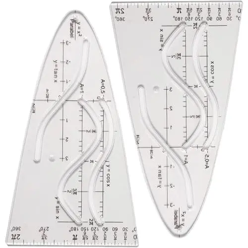Produktbild: 2 Stück Parabelschablone Mathe, Schablone Einheitsparabel Mit Sinus/Kosinus, Parabel Lineal Für Hilfsmittel Für Studium Und Beruf, Kurvenschablone für Studenten Büro Designer Malereif