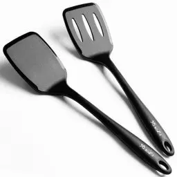 Produktbild: 2 Stück Pfannenwender-Set,600°F hitzebeständig nahtlose Silikon Pfannenwender,Massiv & geschlitzt Wender für Antihaftbeschichtetes Kochgeschirr,Küchenutensilien für Fisch (schwarze)