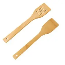 Produktbild: 2 Stück Pfannenwender Holz - Küchenutensilien holz - Aus Natürlich Gewachsenem Bambus Hergestellt - Hitzebeständig, Antibakteriell - Plastikfrei & Gesund & Umweltschutz- Holz Kochbesteck(30 cm)