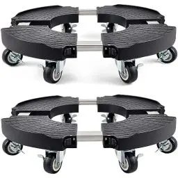 Produktbild: 2 Stück Pflanzenroller Rund mit 8 Rädern, Pflanzenroller Außenbereich Einstellbar 38-51cm Tragkraft 150kg, Rollbrett Pflanzen für Große Pflanzgefäße, Sonnenschirm, Weinfass