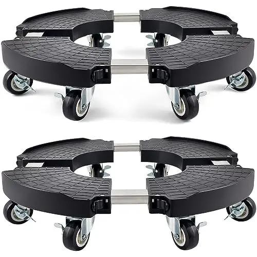 Produktbild: 2 Stück Pflanzenroller Rund mit 8 Rädern, Pflanzenroller Außenbereich Einstellbar 38-51cm Tragkraft 150kg, Rollbrett Pflanzen für Große Pflanzgefäße, Sonnenschirm, Weinfass