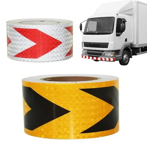 Produktbild: 2 Stück Reflektierendes Klebeband, Selbstklebend Warnklebeband, Wasserdicht Reflektierende Aufkleber Warnklebeband, Conspicuous Warning Tape für Fahrzeuge,Anhänger,Draussen(Gelb Schwarz+Rot Weiß)