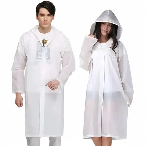 Produktbild: 2 Stück Regenponcho Transparent Regenponcho Erwachsenemit Kaputze EVA Regenmantel Wiederverwendbar Wasserdicht Atmungsaktiv Regencape Tragbarer Regenmantel für Wandern Radfahren Camping und Reise