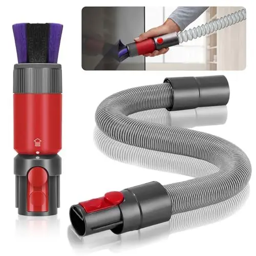 Produktbild: 2 Stück Rückstandsloser Staubpinsel Staubsauger Zubehör Set, für Dyson Schlauch Adapter, für Dyson V7 V8 V10 V11 V15 Hundebürsten Aufsatz, Verlängerung Flexibler Schlauch für Dyson, Zum Abstauben