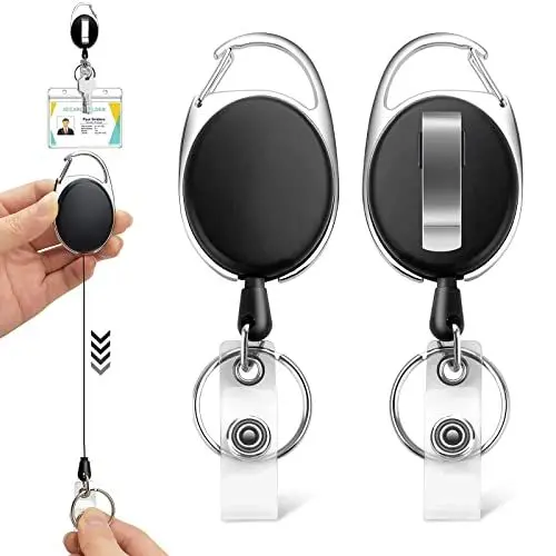 Produktbild: 2 Stück Schlüsselband Ausziehbar, Schlüsselanhänger Ausziehbar mit Schlüsselring Karabiner, Multitool Karabinerhaken für Id Badge Holder, Kartenhalter, Schlüsselkarten, Schwarz