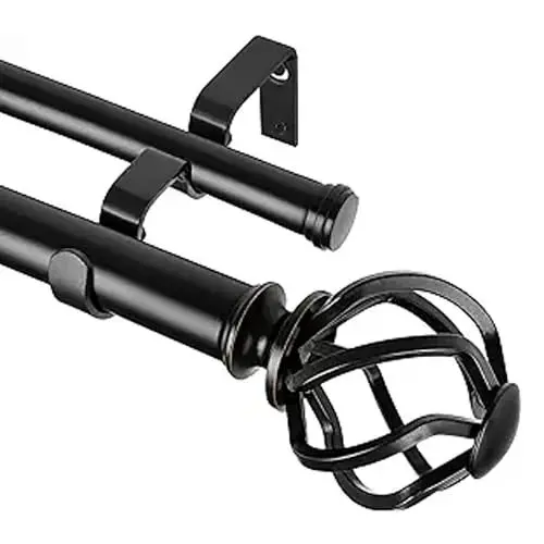 Produktbild: 2 Stück Schwenkarm-Vorhangstange Mit Rundem Endstück Für Haustür, Schwerlast Schwenkarm-Fenstervorhangstange 25mm Durchmesser Metall Vorhangständer Für Fenster DIY Wohnkultur-Schwarz-120CM