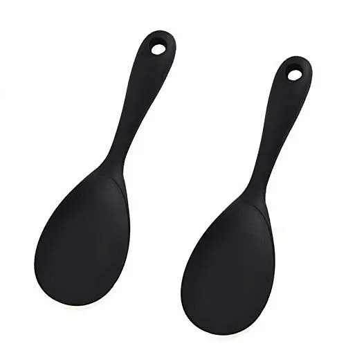 Produktbild: Reislöffel, 2 Stück Hochwertige Servierlöffel aus Silikon, Langlebig & Hitzebeständig (bis 230°C), Ideal für Reiskocher, Kartoffelpüree, Sushi & Mehr, BPA-frei & Spülmaschinenfest (schwarz)