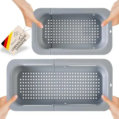 Produktbild: 2 Stück Sieb Für SpüLbecken Ausziehbar(34.5-48cm), SpüLbecken Sieb, Abtropfsieb Spülbecken, Gekochte Nudeln Abtropfen, Gemüse, Obst Waschen, Siebkorb Spüle Bpa Frei, Sieb Küche Ausziehbar (Grau)