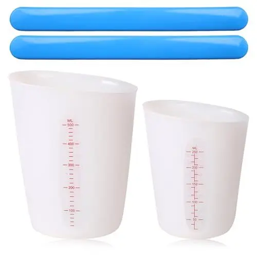 Produktbild: 2 Stück Silikon Messbecher mit Rührstab aus Silikon,250 ml/500 ml Messbecher mit Skala,für Epoxidharz Gießformen,Diy Handmade,Basteln,Küche (Weiß)
