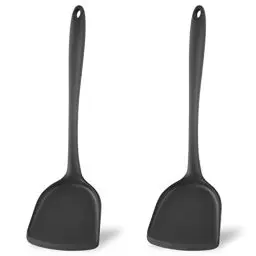 Produktbild: 2 Stück Silikon Wok Spatel, Wok Pfannenwender Silikon, Antihaft BPA-freie Hohe Hitzebeständige Praktische Küchenutensilien zum Kochen, Backen, Eierdrehen, Pfannkuchen, Burger, Core (Schwarz)