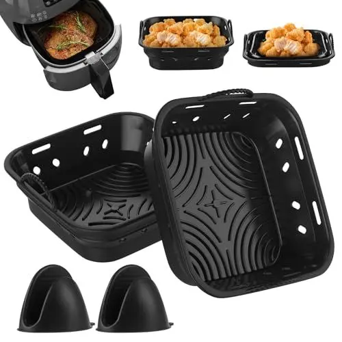 Produktbild: 2 Stück Silikonform HeißLuftfritteuse Airfryer Silikonform Zubehör Air Fryer Silikon Einsatz Silikon Backform Für HeißLuftfritteuse mit Zwei Ofenhandschuhen