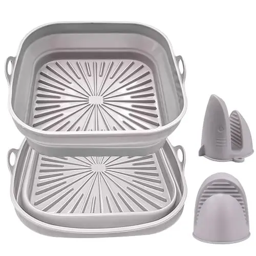 Produktbild: 2 Stück Silikonform für Heißluftfritteuse, 20.5CM Faltbar Air Fryer Silicone Pot Wiederverwendbar Antihaft Airfryer Silikonform Eckig, Silikon Backform für Heißluftfritteuse Bratpfanne Ofen Mikrowelle
