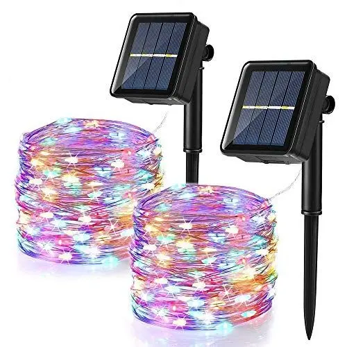 Produktbild: BrizLabs (2 Stück) Solar Lichterkette Aussen, 12M 120 LED Bunt Weihnachten Lichterkette Außen Kupferdraht Solarlichterkette 8 Modi Wasserdicht Innen Sternen für Garten Party Terrasse Hochzeit Deko