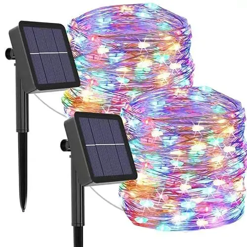 Produktbild: (2 Stück) Solar Lichterkette Aussen Solarlichterkette, 12M 120 LED Lichterketten Außen Wasserdicht KupferDraht 8 Modus Solarlichterkette Deko für Garten, Terrasse, Tor, Hof, Hochzeit, Party (Bunt)