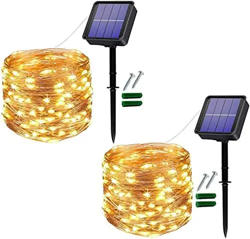 Produktbild: Useber (2 Stück) Solar Lichterkette Außen, 2x14M 120 LED Lichterkette Aussen, Kupferdraht Solarlichterkette Wetterfest für Balkon,Bäume,Terrasse,Hochzeit,Party,Garten,Hof,Tor (Warmweiß)