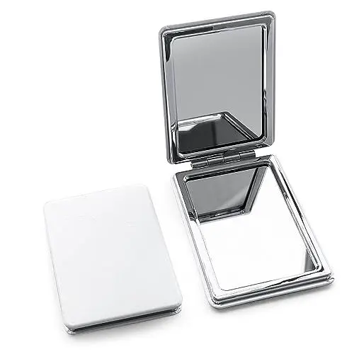 Produktbild: 2 Stück Tragbarer Taschen Spiegel PU,73mm Kleiner Kompaktspiegel Faltbarer für Handtasche,Reisen,Make-up (rechteckig)