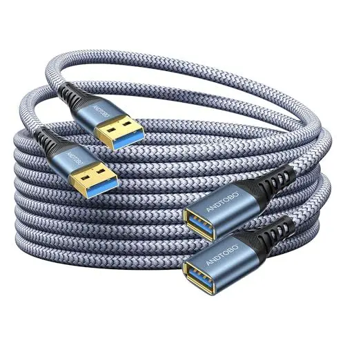 Produktbild: 2 Stück USB Verlängerungskabel 3M, USB 3.0 Typ A Stecker auf Buchse Verlängerungskabel High Speed Datenübertragung 5Gbps Kompatibel mit Gamepad, Drucker, Webcam, Tastatur, USB Stick, Hard Drive