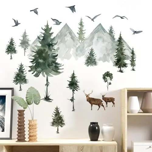 Produktbild: 2 Stück Wandtattoo Baum Aquarell Kiefer Wandaufkleber Pflanzen Grüne Wandsticker Wohnzimmer Büro Kinderzimmer Schlafzimmer Wanddeko(Grün)