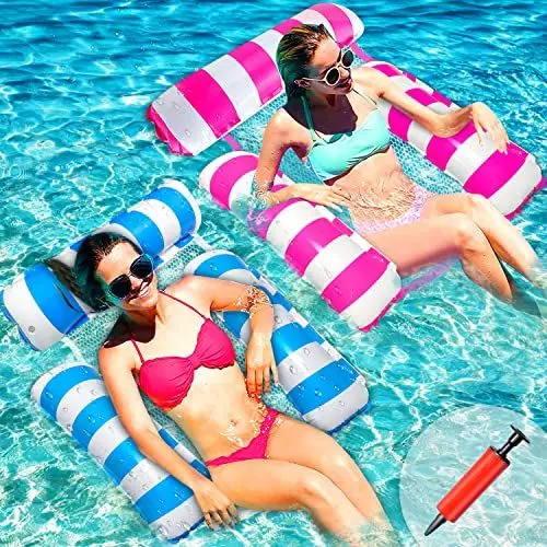Produktbild: 2 Stück Wasserhängematte, CZMAO Pool Spielzeug 4 In 1 Aufblasbare Wasserspielzeug Pool Zubehör, Pool Aufblasbar Wasser Hängematte für Sessel Matratzen Sitz schwimmmatratze mit Infloator-Pumpe