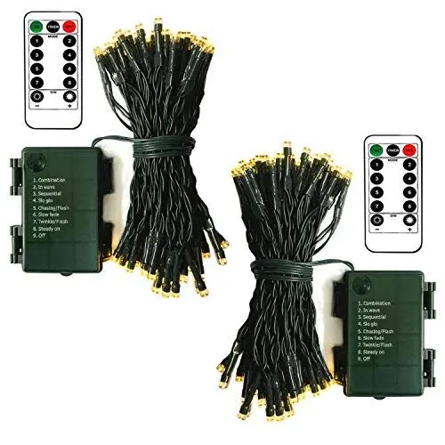 Produktbild: 2 Stück Weihnachtsbaum Lichterkette batterie Timer, 5M 50 LED Grüner Draht LED Lichterketten außen mit Fernbedienung, 8 Modi Weihnachten Lichter für Innen Hochzeit Weihnachten Deko(Warmweiß)