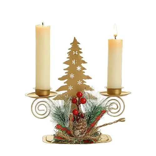 Produktbild: Weihnachtskerzenhalter, Goldener Weihnachtsbaum, Rentier und Stern-Kerzenhalter, Weihnachtlicher Eisen-Kerzenhalter, 2-Docht-Kerzenhalter für Tischdekoration, Heimdekoration